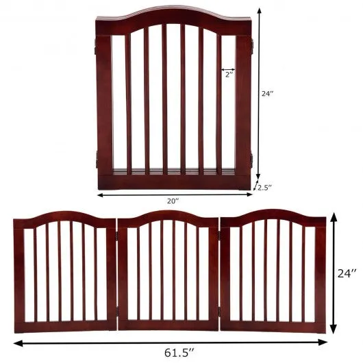 3 Panels Folding Freestanding Wood Pet Dog Safety Gate-24"