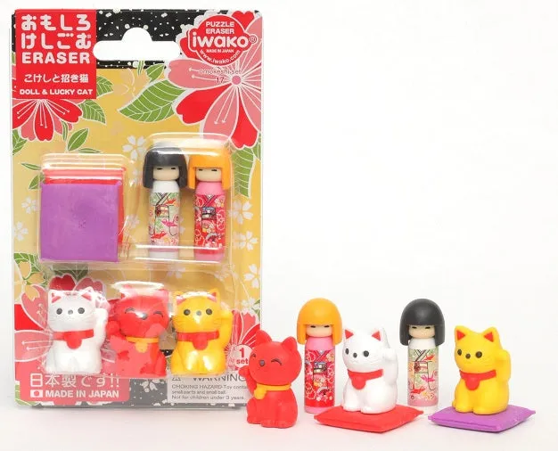 383461 IWAKO DOLL AND CAT ERASER CARD-SINGLE