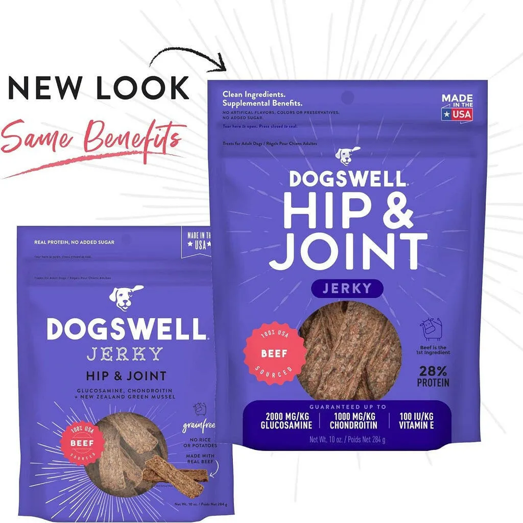 Dogswell Jerky Hip & Joint Beef Recipe Grain-Free Treats for Dogs 10 oz