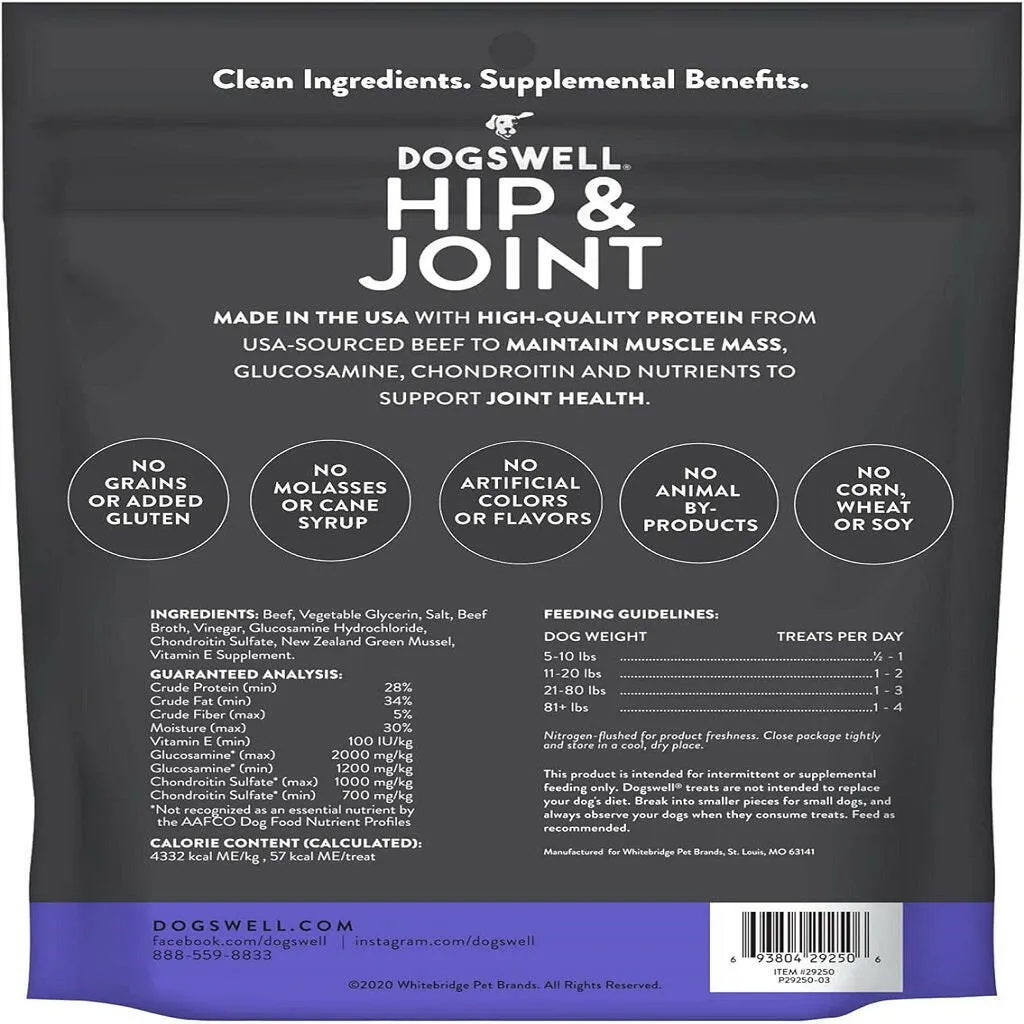 Dogswell Jerky Hip & Joint Beef Recipe Grain-Free Treats for Dogs 10 oz