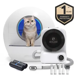 Els Pet Spaceship Self Cleaning Litter Box  Groomdora Grooming Vacuum Kit Bundle