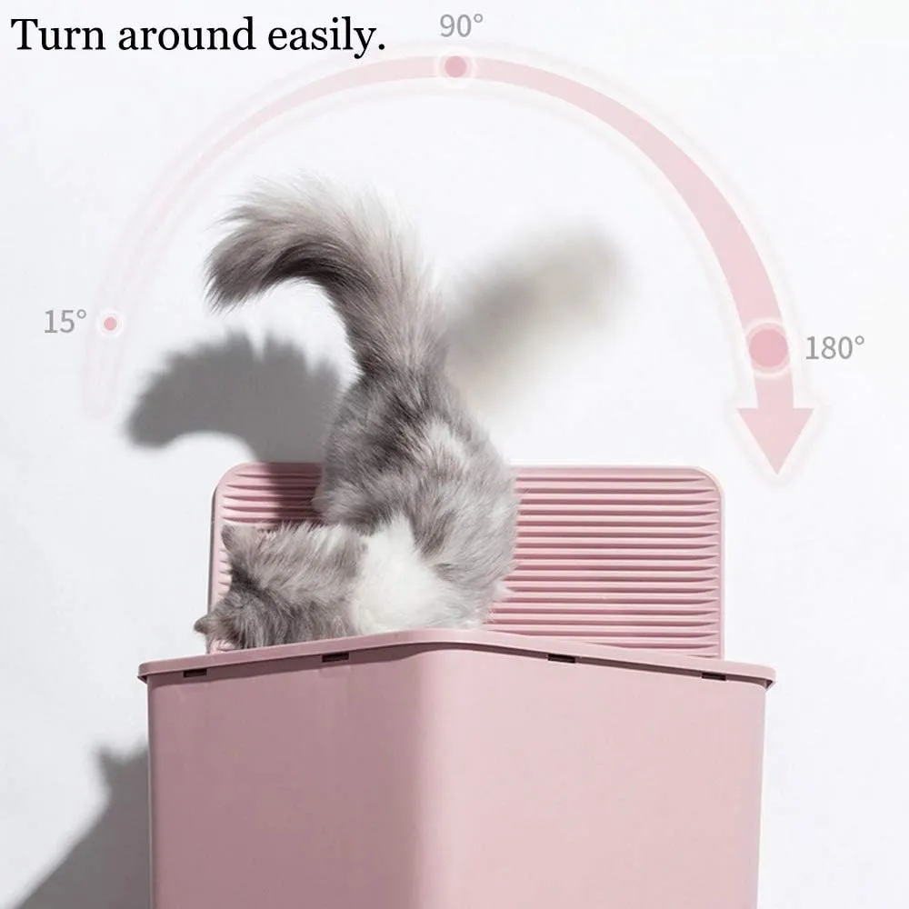 House Shape Hooded Cat Litter Tray with Scoop - Pink