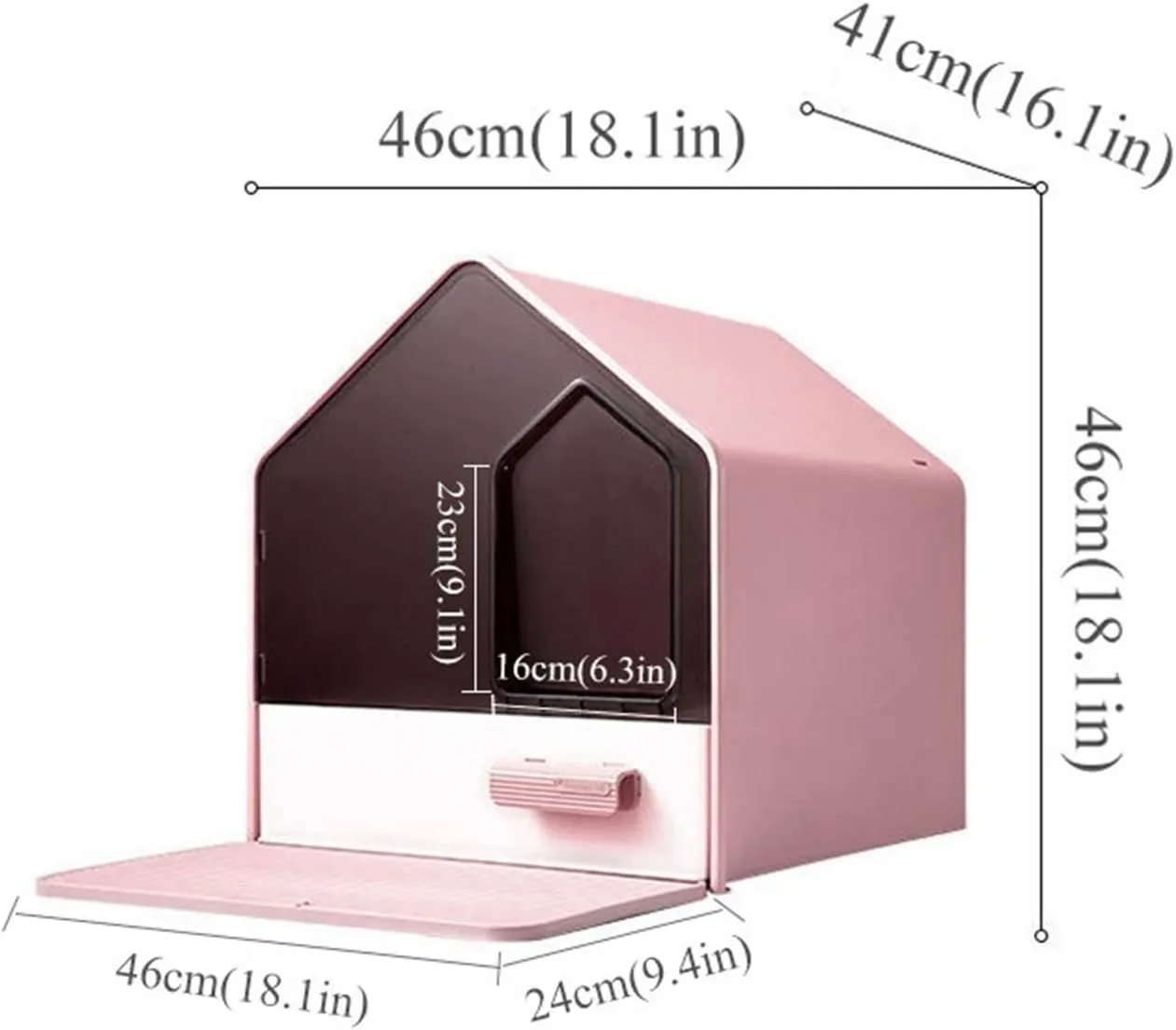 House Shape Hooded Cat Litter Tray with Scoop - Pink