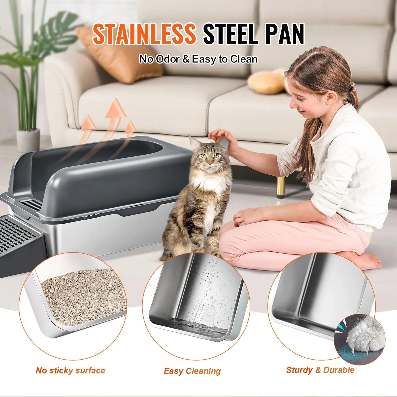 VEVOR Extra Large Stainless Steel Cat Litter Box