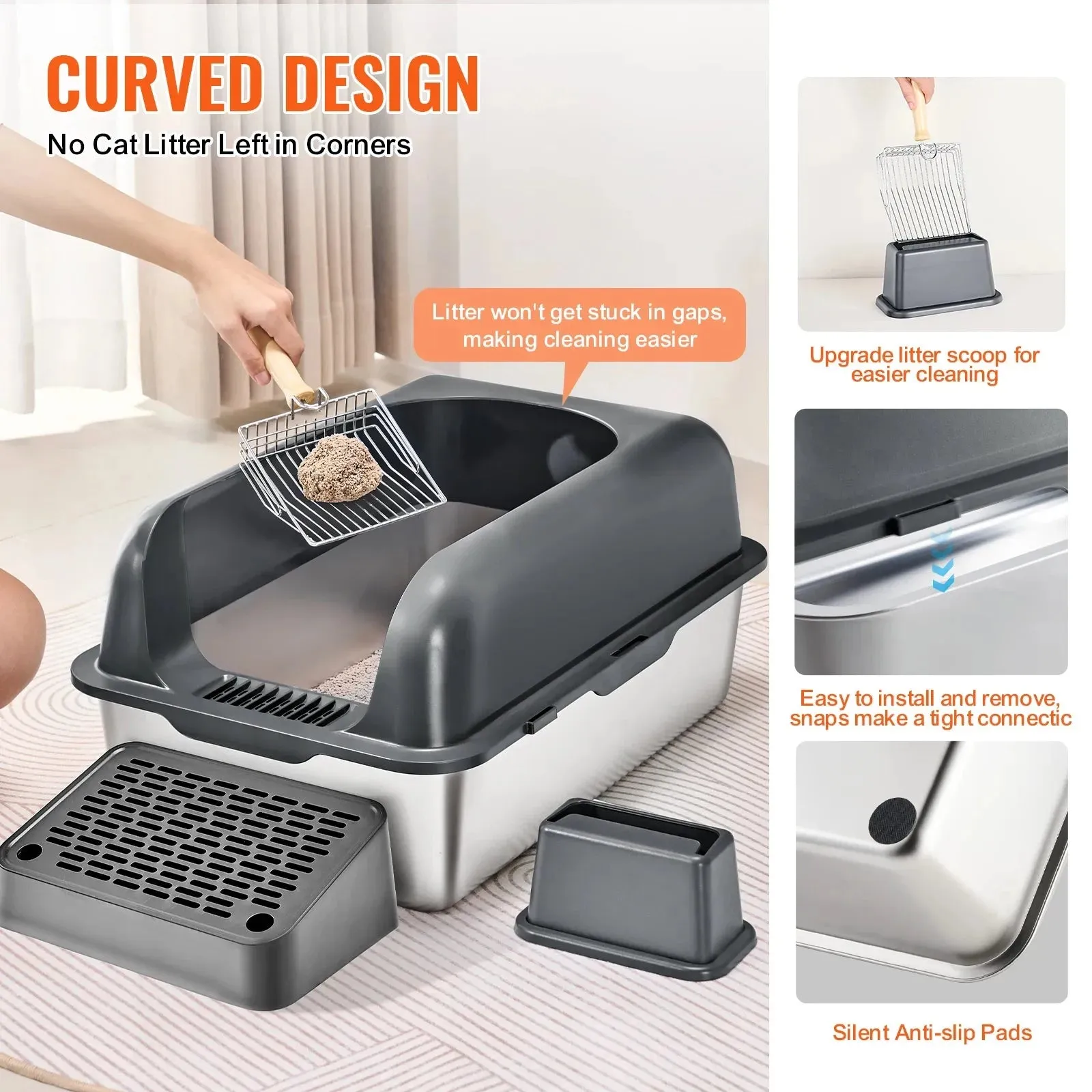 VEVOR Extra Large Stainless Steel Cat Litter Box
