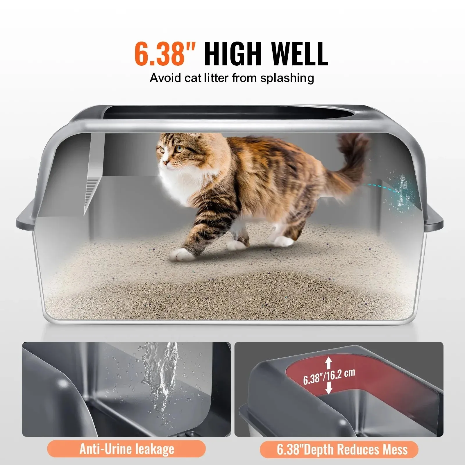 VEVOR Extra Large Stainless Steel Cat Litter Box