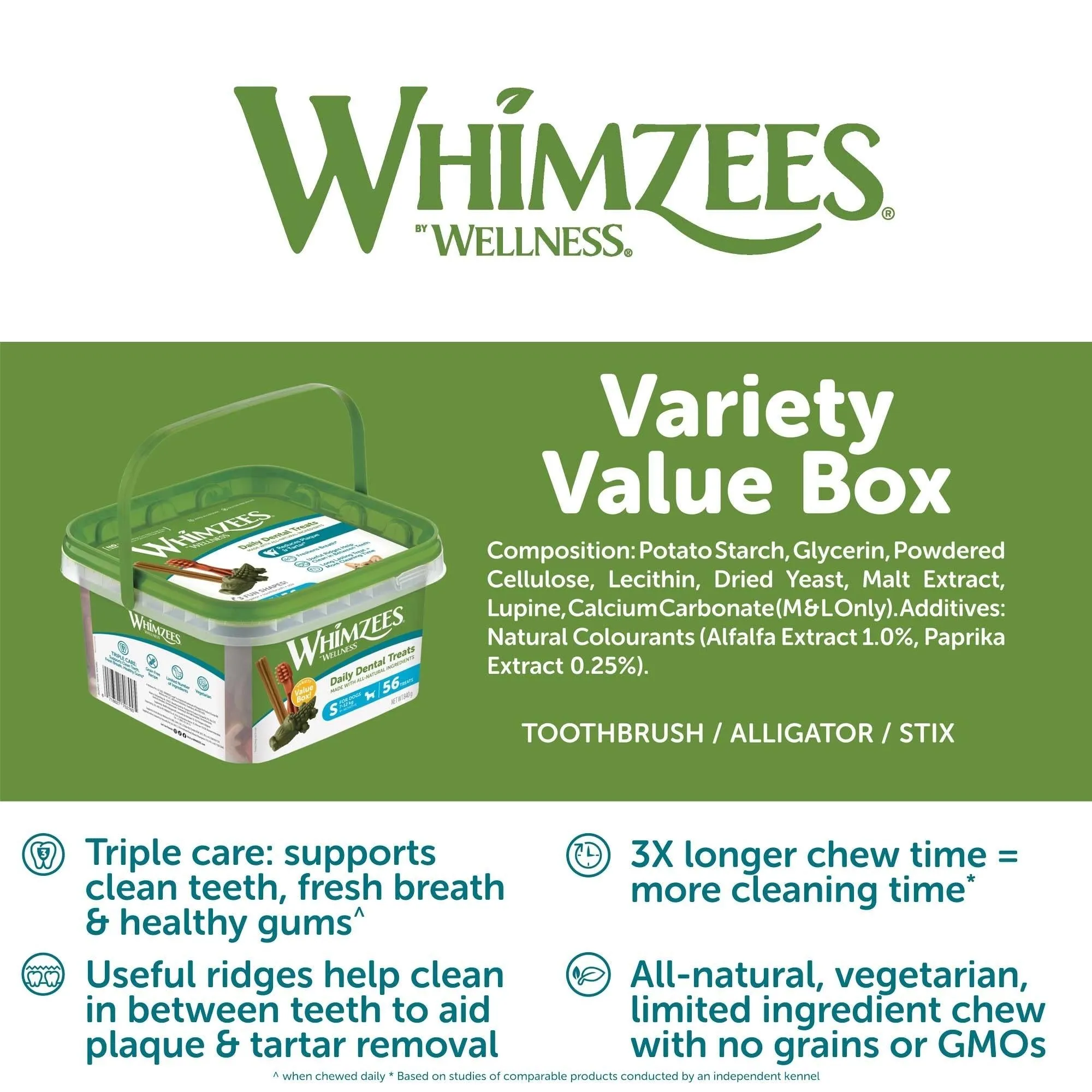 Whimzees Dog Dental Treats Variety Value Box Small 56 Pack